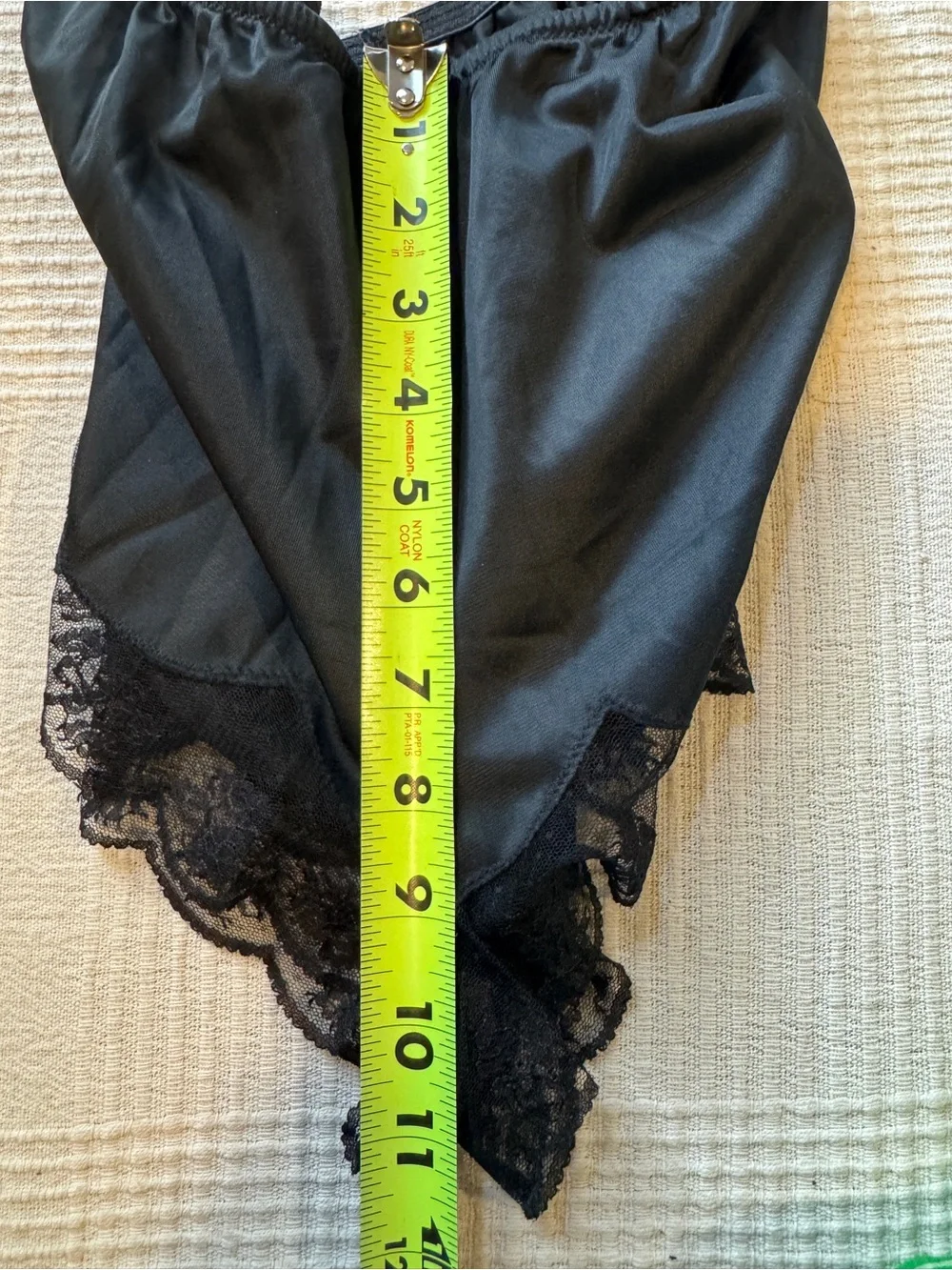 Vintage 70s Black Satin French Knickers w/ Scallop Lace Trim Hem XS